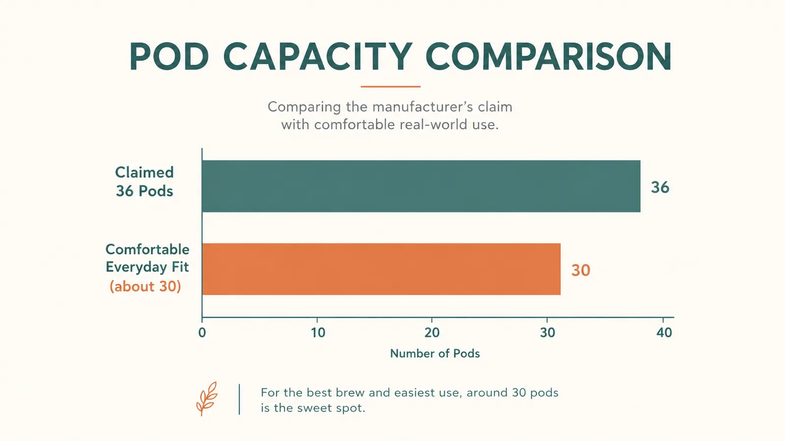 Simple chart comparing claimed pod capacity to how many pods actually fit per drawer without jamming